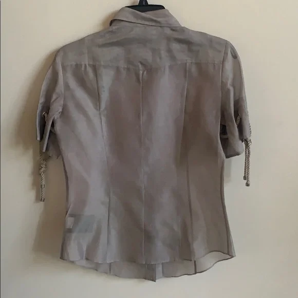 BURBERRY Gray Rope Sleeve Chiffon Semi-Sheer Shirt - Picture 2 of 8